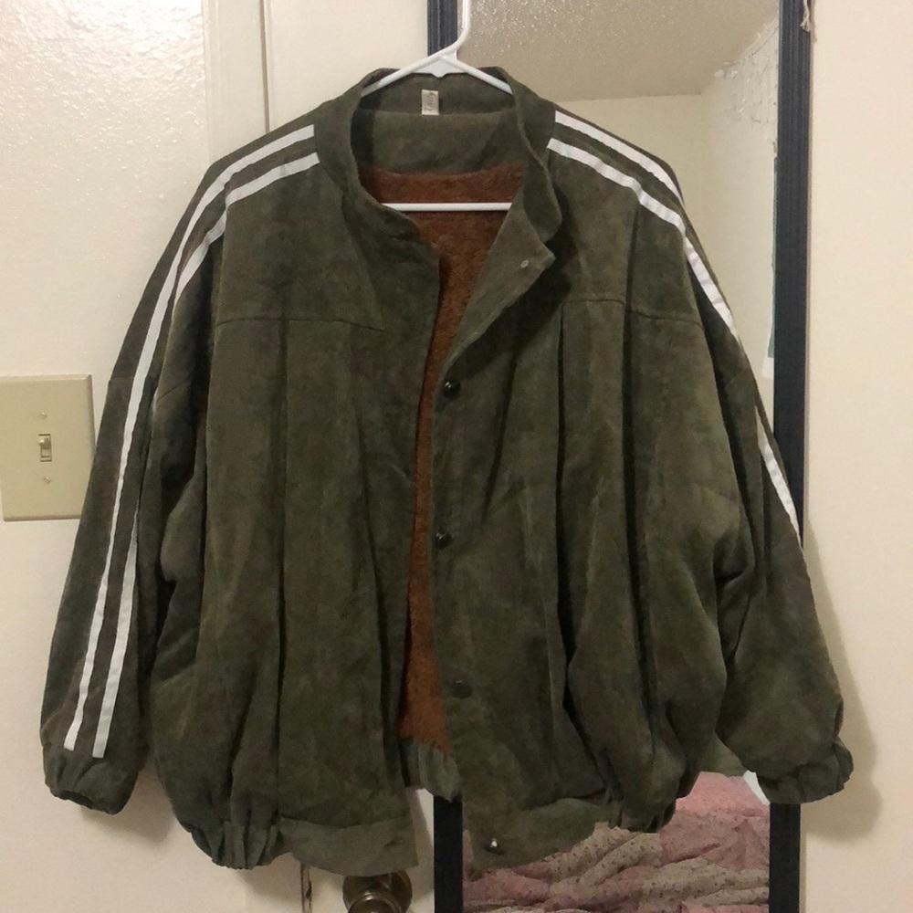 Fur lined olive green coat